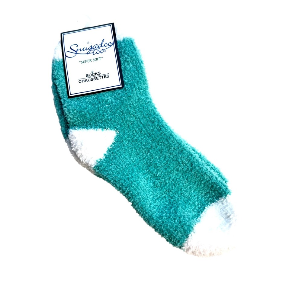 Snugadoo Too Super‎ Soft Fuzzy Cozy Socks Aqua Blue White Women's One Size NWT